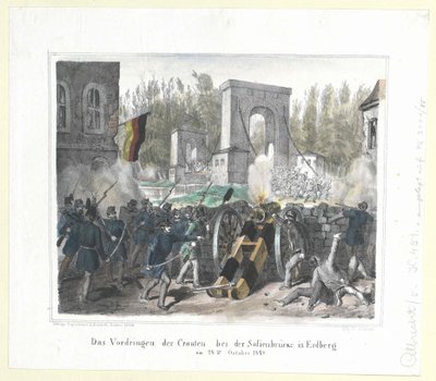 Kroaternes indtrængen ved Sofienbrücke i Erdberg den 28. oktober 1848 af Artist Unknown
