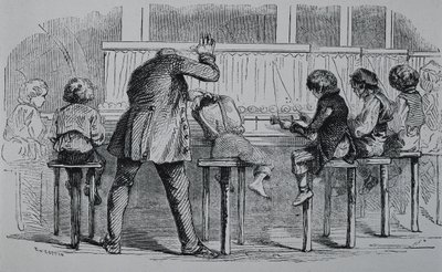 DET FORENEDE KONGERIGE. ENGLAND. Den industrielle revolution. Børn bruger maskiner på en tekstilfabrik. Gravering. af Artist Unknown