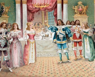 Violetta til fest med sin gamle beskytter Baron Douphol, 1. akt scene 2 fra operaen La Traviata af Giuseppe Verdi af Artist Unknown
