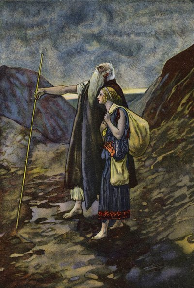 Den blinde Ødipus ledes af sin datter Antigone af Artus Scheiner