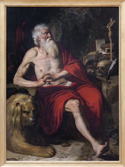 Sankt Hieronymus mediterer, maleri tilskrevet Artus Wolffort (1581-1641). Fotografi, KIM Youngtae, Lyon, Musee des Beaux Arts de Lyon. af Artus Wolfaerts or Wolffort