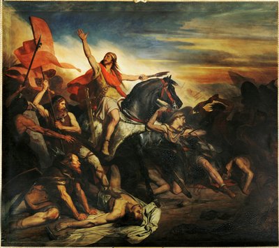 Slaget ved Tolbiac mellem alamannerne og Siegberts franker ... (maleri på lærred) af Ary Scheffer