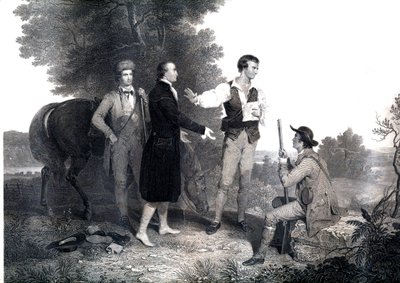 Tilfangetagelsen af briterne af den britiske spion major John Andre (gravering) af Asher Brown (after) Durand