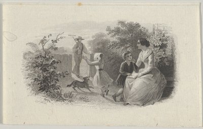 Seddelvignet med en familie i en have, ca. 1824-37. af Asher Brown Durand.