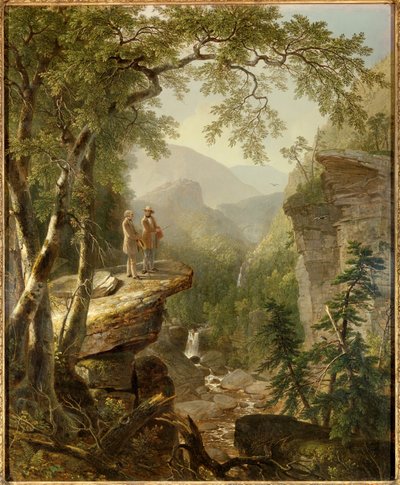 Åndens broderskab Maleren Thomas Cole (1801-1848) og digteren William Cullen Bryant (1794-1878) interagerer i et romantisk landskab. Maleri af Asher Durand (1796-1886) 1849 Privat samling - Kindred Spirits. Hudson Rivers store kunstner af Asher Brown Durand