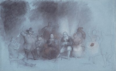 Dance on the Battery, ca. 1838 (kul accentueret med brunt og hvidt kridt på blågråt papir) af Asher Brown Durand