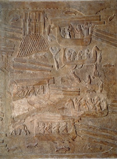 Art Mesopotamia (Assyrien): gårdhave til paladset for kongen af Assyrien Sargon II (721 - 705 f.Kr.) transport af cedertræ fra Libanon. Paris, Musée du Louvre af Assyrian
