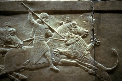 Kong Ashurnasirpal II under en kongelig løvejagt, 650-620 f.Kr af Assyrian