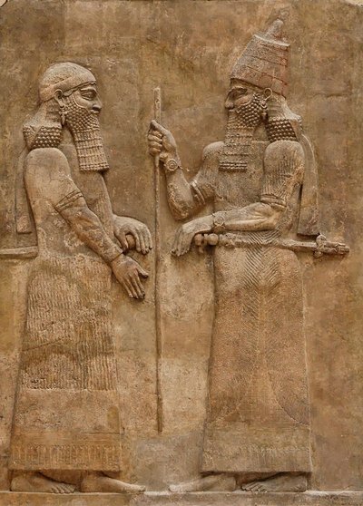 Sargon II og dignitær, relief fra kong Sargons palads i Khorsabad, ca. 716-713 f.Kr. af Assyrian