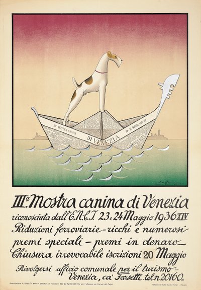 Plakat, der reklamerer for et hundeudstilling i Venedig af Astolfo De Maria