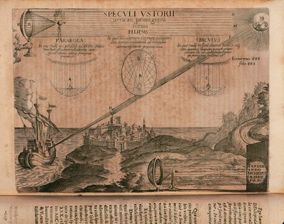 Brændende spejle af Archimedes, indgravering fra Ars magna lucis et umbrae (stor kunst af lys og skygge), af Athanasius Kircher (1602-1680), Rom af Athanasius Kircher