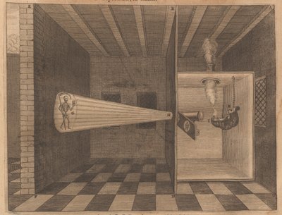 Magisk lanterne, der viser Døden fra Ars Magna Lucis, 1671. af Athanasius Kircher