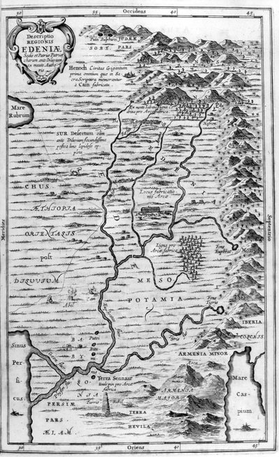Kort over Edens Have, 1675 af Athanasius Kircher