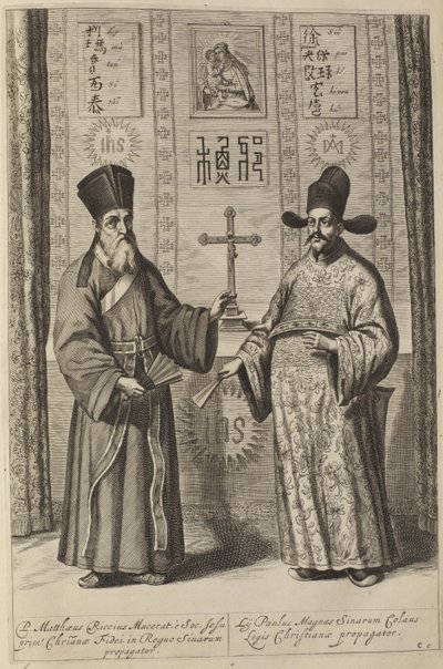 Matteo Ricci og Xu Guangqi. Fra Athanasius Kirchers China Illustrata, 1667 af Athanasius Kircher