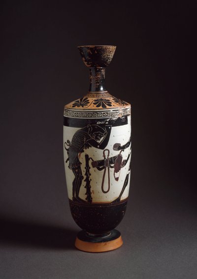 Græsk kunst: "" Herakles og Atlas"" Detalje af Herakles (Herkules) Lekythos (lecyth) hvid realiseret af maleren af Athena (450-400 f.Kr.). Athen, det nationale arkæologiske museum af Athena Painter (workshop of)