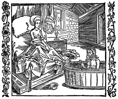 Kvinden og den badende eremit. af attributed to Albrecht Dürer