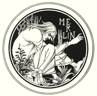 Merlin (gravering) af Aubrey (after) Beardsley