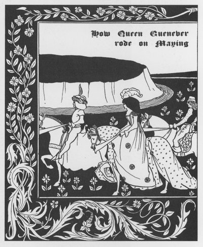 Arthurian Legend: "" Queen Guenievre Queen of May"" Indgravering i "" The Morte of Arthur"" af Sir Thomas Malory, udgave illustreret af Aubrey Beardsley (1872-1898) 1893-1894 (Arthurisk legende: dronning Guenever (Guinevere) maying , illustration af Aubrey af Aubrey Beardsley