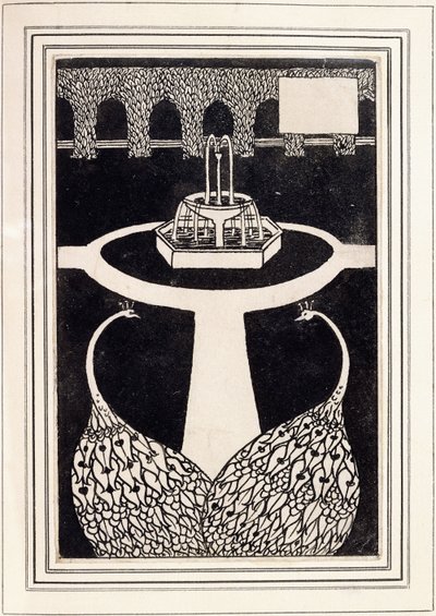 Chapter heading depicting two peacocks in a garden with a fountain, c.1893 / 4dani af Aubrey Beardsley
