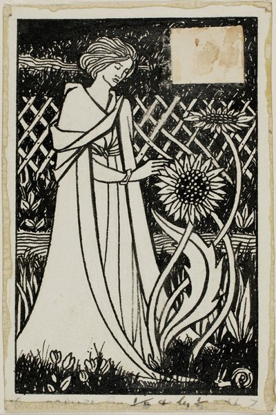 Dekorativ undersøgelse: Kvinde med solsikker af Aubrey Beardsley