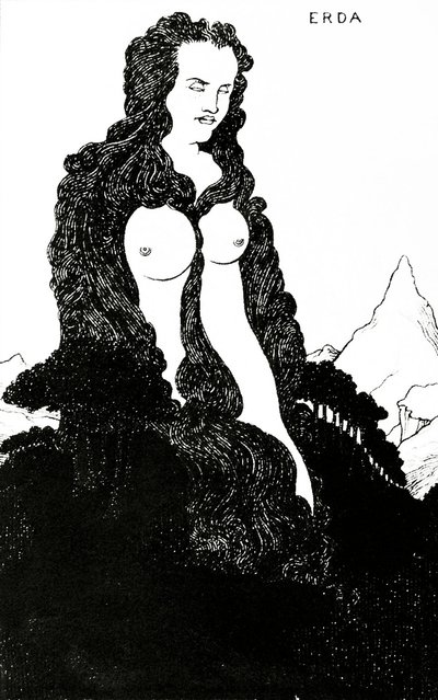 Erda, illustration til "Das Rheingold" 1896 af Aubrey Beardsley
