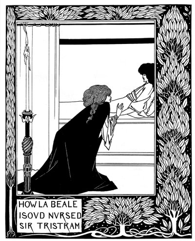 Hvordan La Beale Isoud plejede Sir Tristram. Illustration til bogen Le Morte dArthur af Sir Thomas M af Aubrey Beardsley