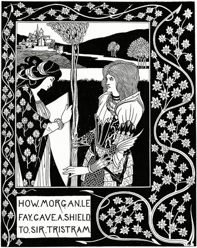 Hvordan Morgan le Fay gav et skjold til Sir Tristram, illustration fra 