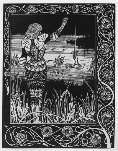 Hvordan Sir Bedivere kaster sværdet Excalibur i vandet, en illustration fra 