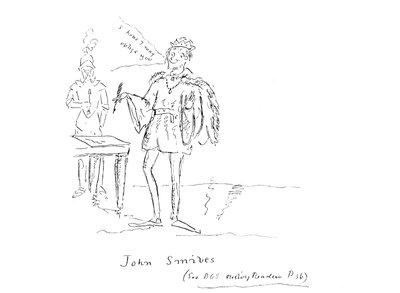 Kong John smiler, mens han underskriver Magna Charta, ca. 1887 (pen og blæk) af Aubrey Beardsley