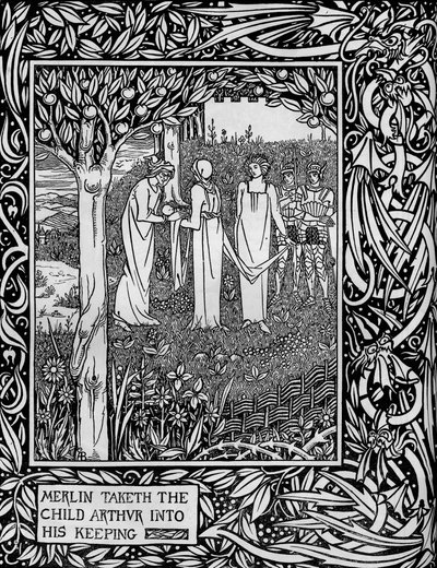 Merlin tager barnet Arthur til sig, c1893 af Aubrey Beardsley