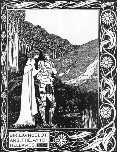 Sir Launcelot og heksen Hellawes (Lancelot og heksen Hellawes) Illustration af Aubrey Beardsley (1872-1898) fra Thomas Malorys "The Death of Arthur" af Aubrey Beardsley