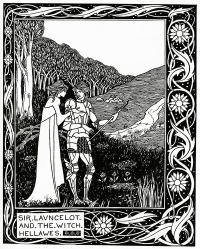 Sir Launcelot og heksen Hellawes 1870 af Aubrey Beardsley