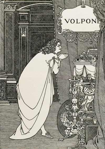 Titelblad på Volpone or the fox (1609) skrevet af Ben Johnson af Aubrey Beardsley
