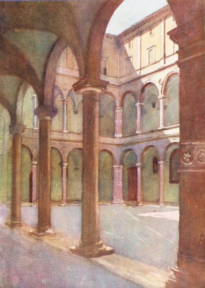 Rom: Cortile of the Cancelleria (farvelitografi) af Aubrey Waterfield