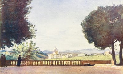 Rom: Peterskirken fra Villa Pamphili Doria (farvelitografi) af Aubrey Waterfield