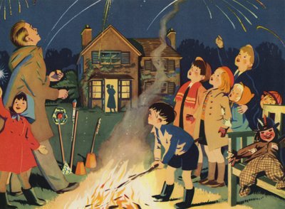 Bålnat (farve litho) af Audrey Brunton