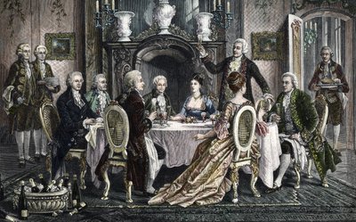 Middag i Emanuel Schikaneders hjem for Wolfgang Amadeus Mozart af August (after) Borckmann