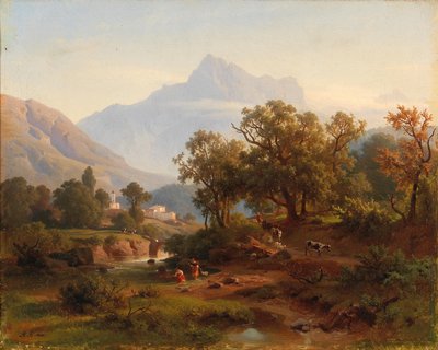 Region i Sydtyrol-Landskab i morgenlyset af August Behrendsen