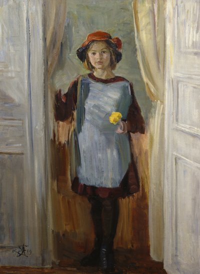 Pige i døråbningen (Maria Eiebakke) 1918 (olie på lærred) af August Eiebakke