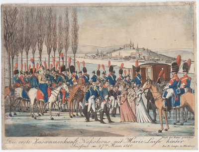 Napoleon introducerer kejserinde Marie-Luise til sin familie uden for pavillonen nær Soissons af August Friedrich Andreas Campe