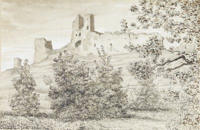 Udsigt over ruinerne af Rakvere Slot, 1828 (sepia og blyant på papir) af August Georg Wilhelm Pezold