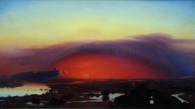 Tysk: Die Pontinischen Sümpfe bei Sonnenuntergang De pontinske sumpe ved solnedgang af August Kopisch