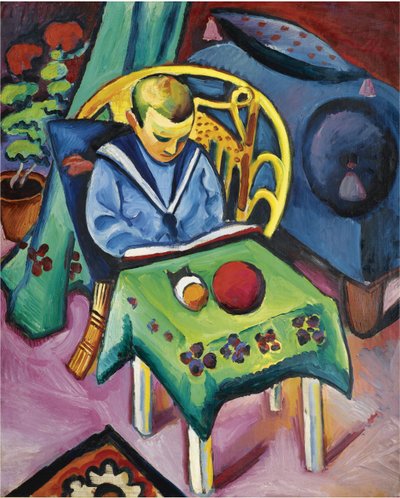 Dreng med bog og legetøj, 1912 af August Macke