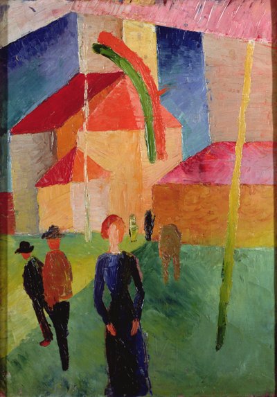 Kirke dekoreret med flag (olie på lærred) af August Macke