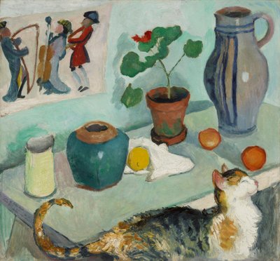 Ånden i husets stol: Stilleben med kat af August Macke