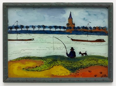 Flodlandskab med lystfiskere af August Macke
