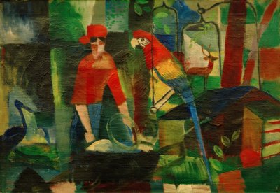 Kvinde med en papegøje i et landskab af August Macke