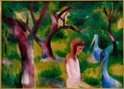 Pige med blå fugle af August Macke