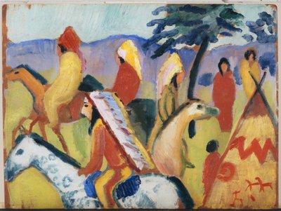 Indianere, der kører i nærheden af ​​teltet af August Macke