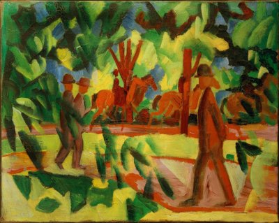 Ryttere og vandrere i alléen af August Macke